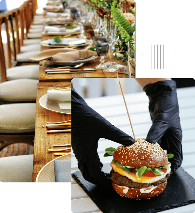 Image de présentation de jolie plat et d'une jolie table une jolie table présenté et un jolie burger très appétissant